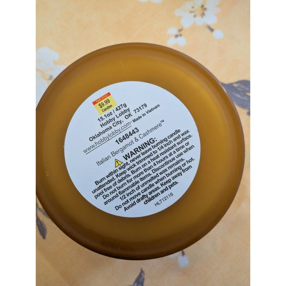 Hobby Lobby No. 36 Italian Bergamot & Cashmere 3-Wick Candle‎ - Burned Once